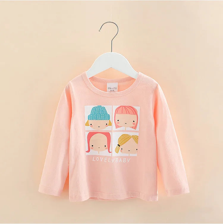 Long Sleeve Cartoon Print Cotton Kids Girls Tops childrensterritory