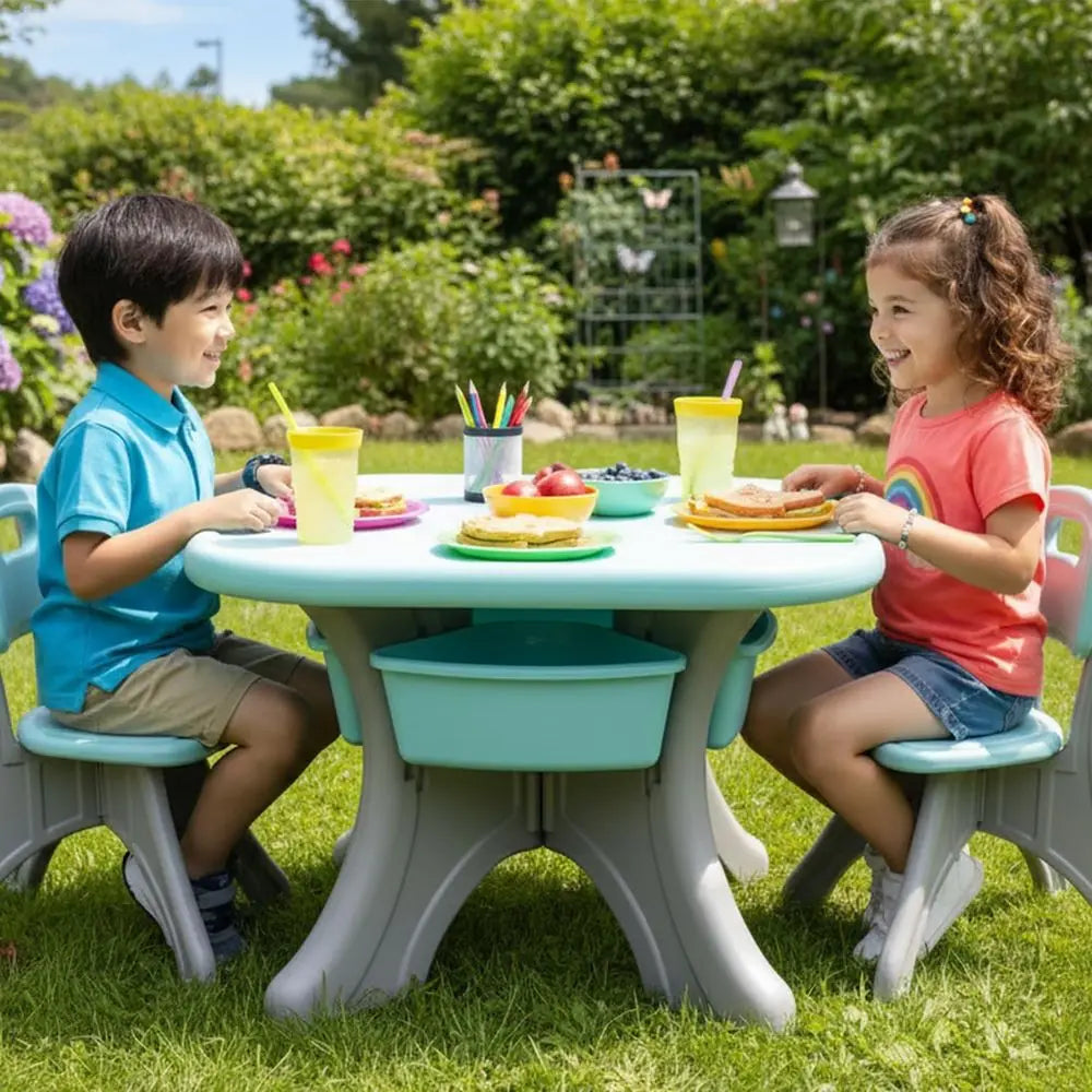 Toddler/Kids 2-in-1 Table and 2 Chairs Set w/Storage Shelf