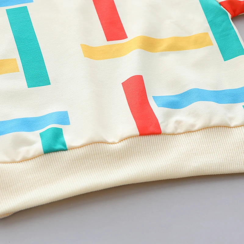 Color Stripe Print Long Sleeve Pullover and Pants Set for Infant childrensterritory