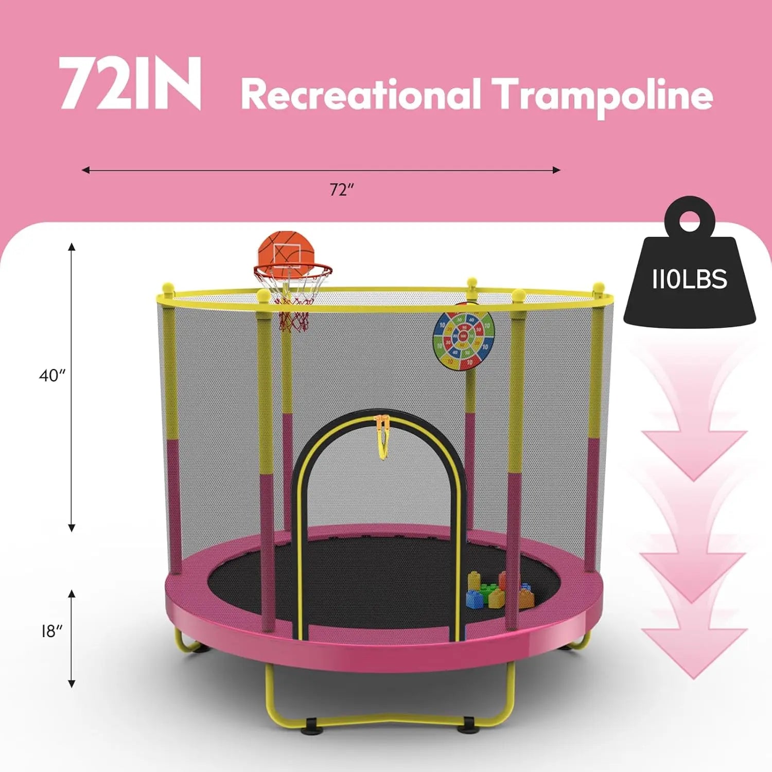 6 FT Trampoline with Basketball Hoop & Dart Board for Kids