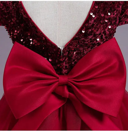 Sequin Bow Design Fluffy Formal Evening Party Dresses childrensterritory