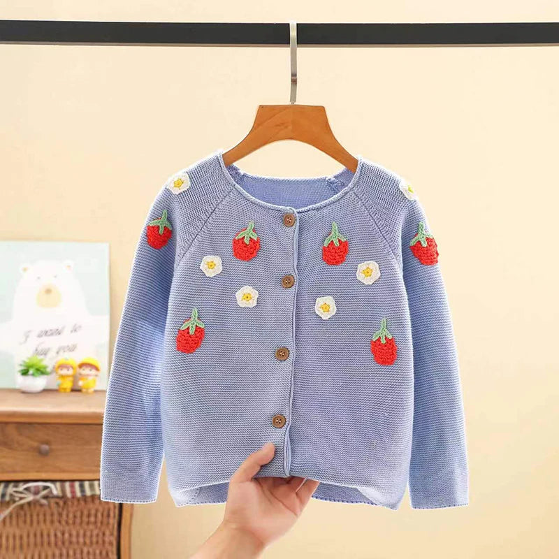 Kids Girls Floral and Rabbit Embroidery Knitted Cardigans childrensterritory
