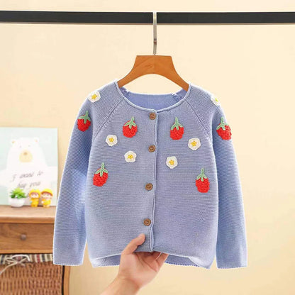 Kids Girls Floral and Rabbit Embroidery Knitted Cardigans childrensterritory