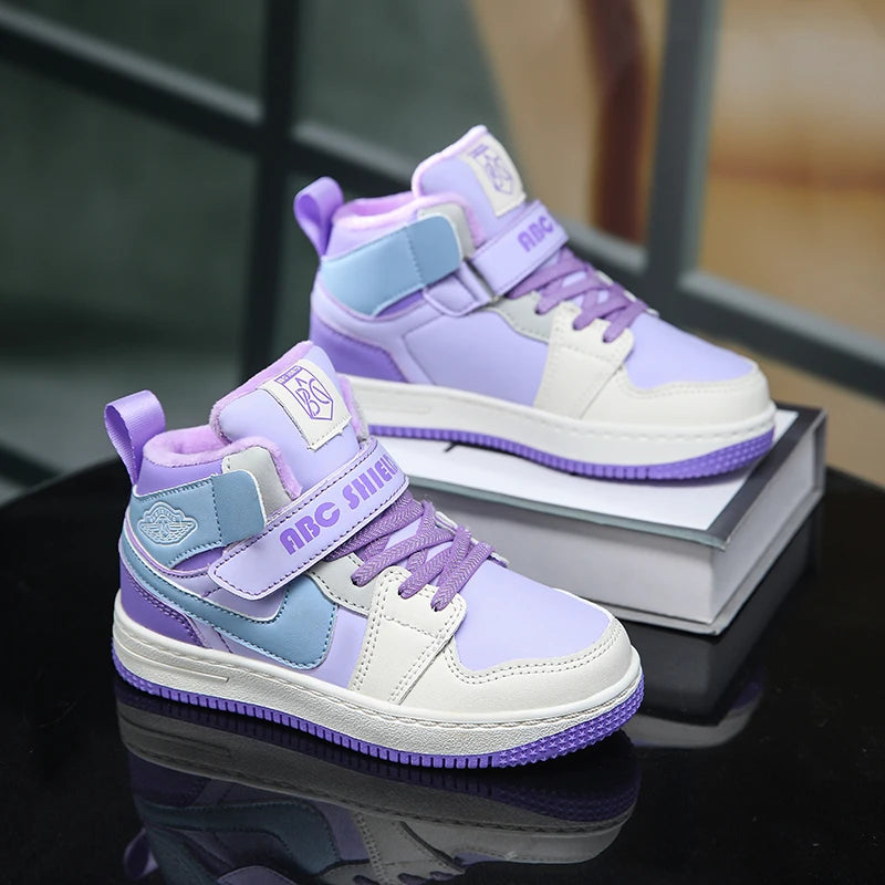 Warm Plush High-Top Kids Sports Sneakers