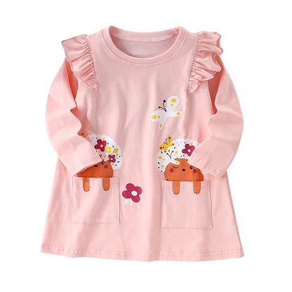 Kids Girls Cartoon Design Autumn Cotton Dresses childrensterritory