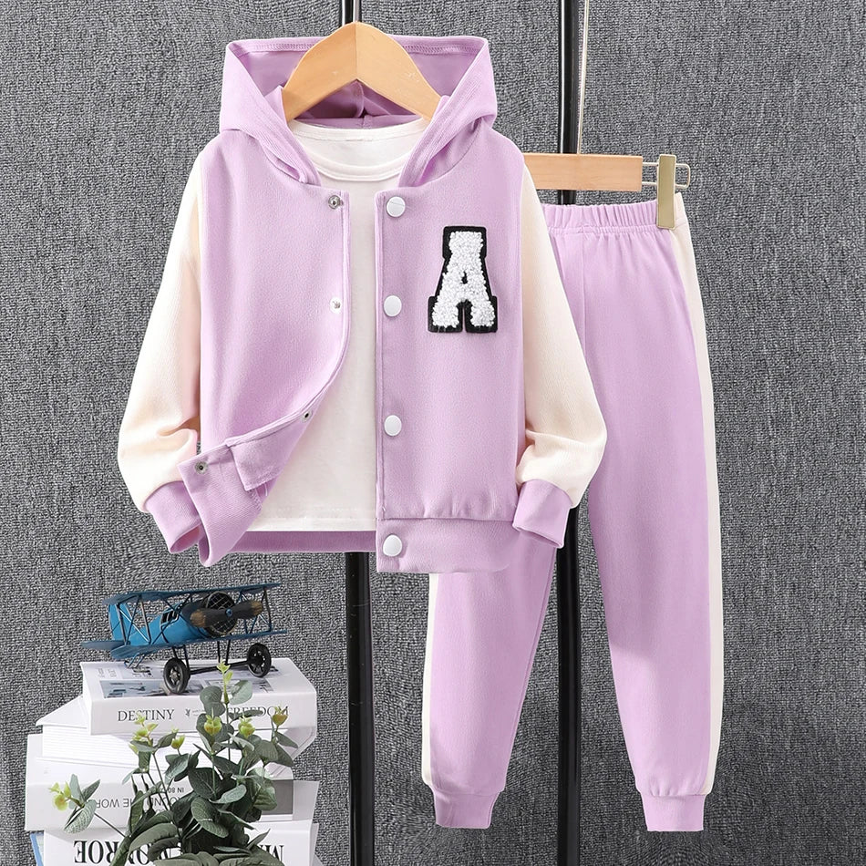 2pcs Hooded Contrasting Kids Fall Tracksuit Set childrensterritory