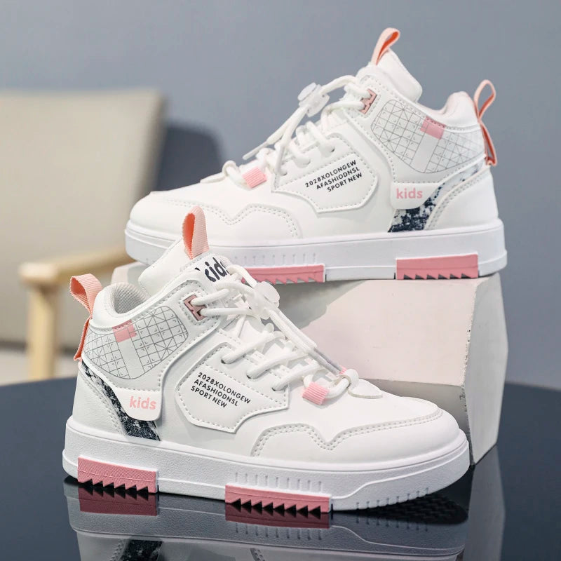 Kids White Casual School Tennis Sports Sneakers