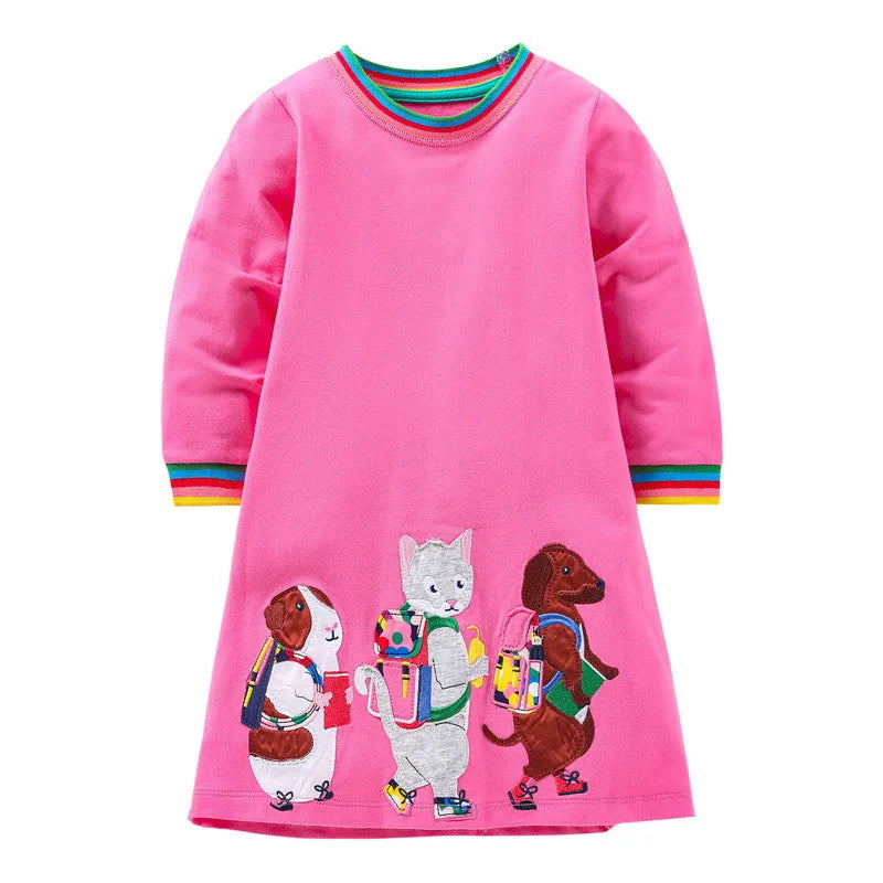 Kids Girls Long Sleeve Floral Warm Princess Dresses