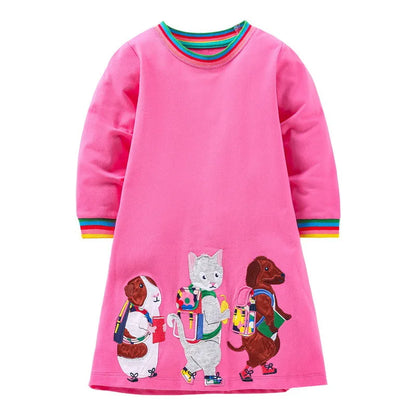 Kids Girls Long Sleeve Floral Warm Princess Dresses