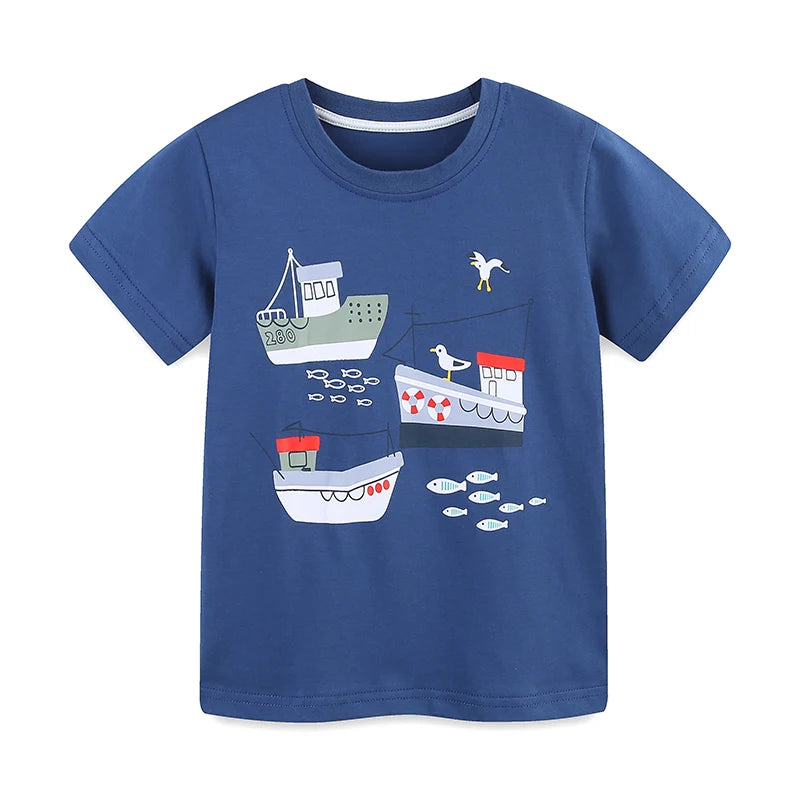 Cartoon Ships Design Summer T Shirts for Kids Boys childrensterritory