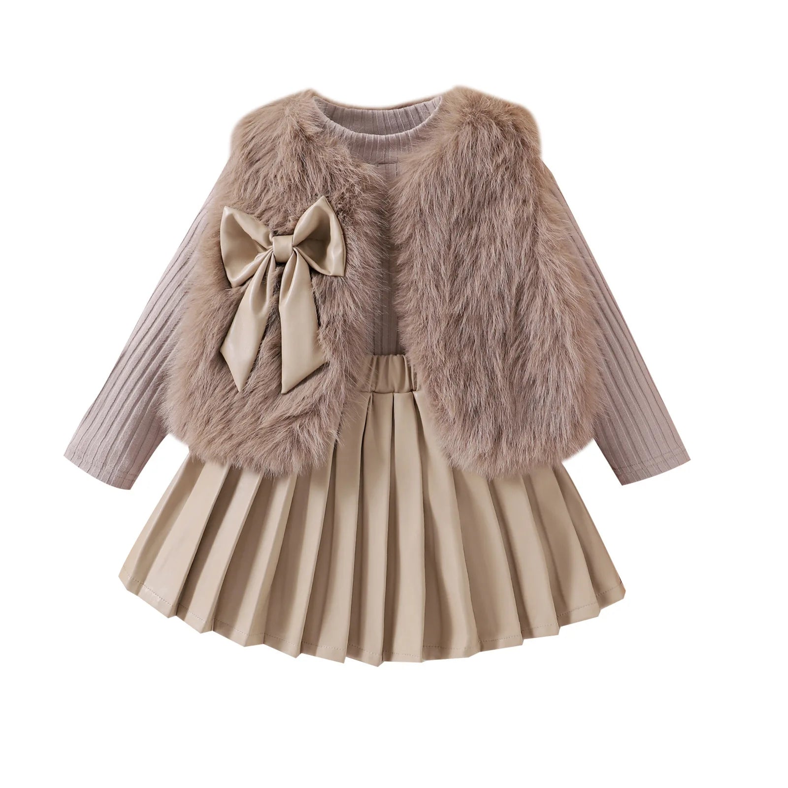 Girls' Long-Sleeved Bow Design Winter Outfit