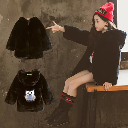Faux Fur Long Sleeve Hooded Warm Long Coat For Girls childrensterritory