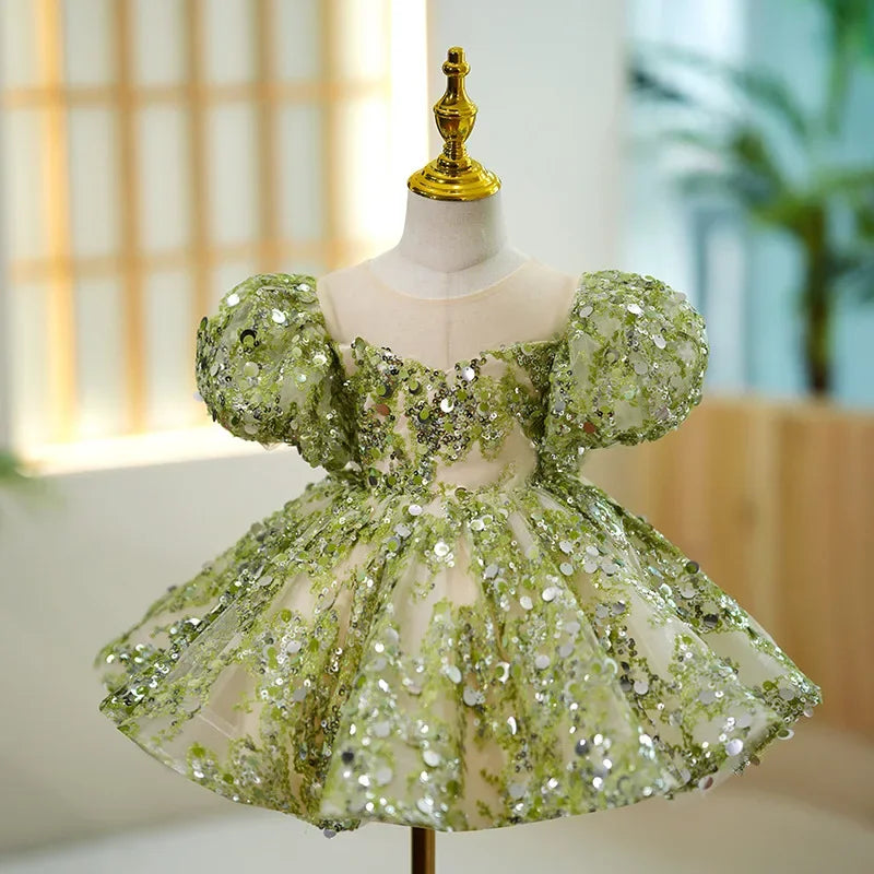 Kids Girls Luxury Fluffy Formal Lace Design Ball Gowns