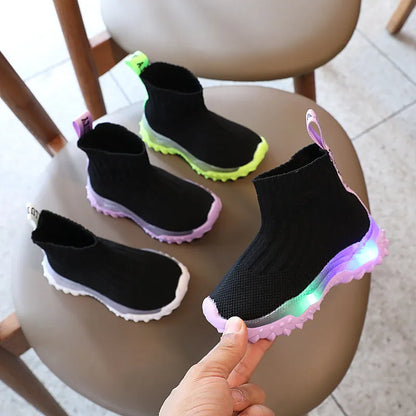 Kids Knitted Soft Sole LED Luminous Sneakers for Boys and Girls childrensterritory