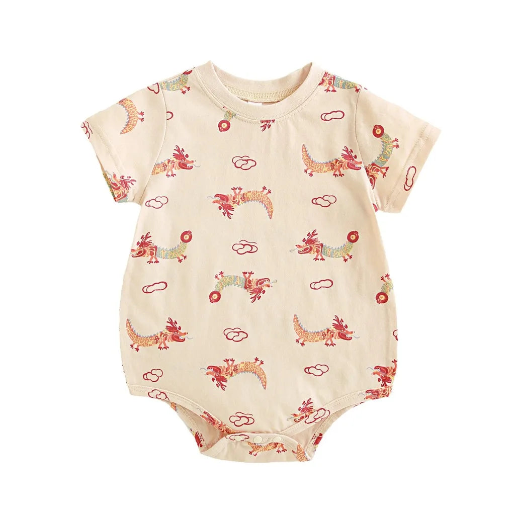 Baby Unisex Short Sleeve Printed Cotton Romper