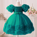 Flower Lace Design Sequins Ball Gown Party Dresses For Girls childrensterritory