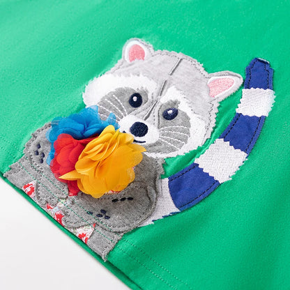 Girls Short Sleeves Fox Animals Print Summer Dresses