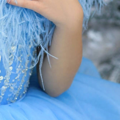 Kids Girls Beading Sequin Ball Gown/Party Dresses with Feather Cape