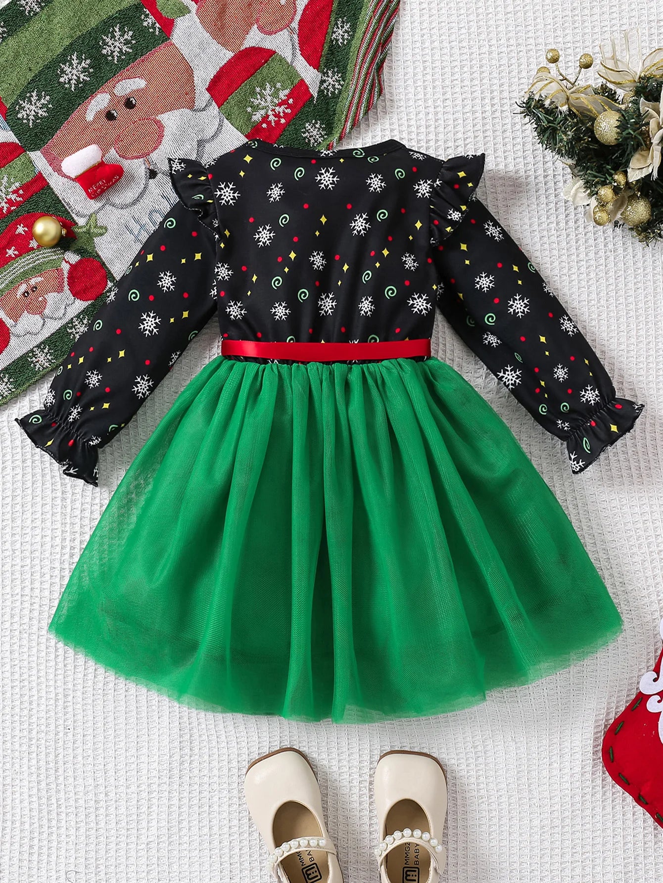 Girls Cartoon Design Long-Sleeved Christmas Outfit