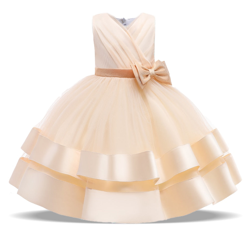 Elegant Formal Bow Puff Flower Girl Dresses for Birthday childrensterritory