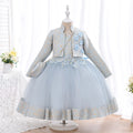 Kids Girls 3pcs/set Jacquard Pattern 3D Appliques Birthday Dresses