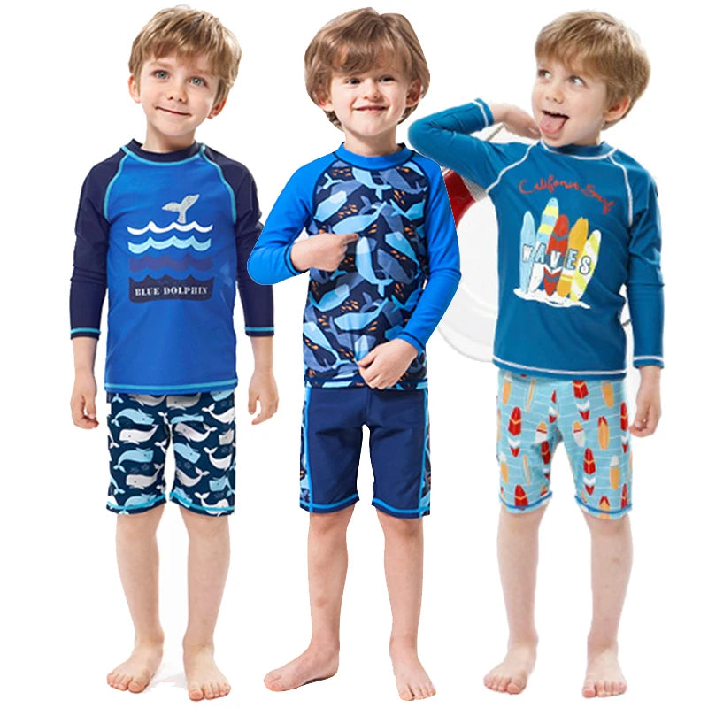 Kids Boys Cartoon Print Swimsuit With Swim Cap | Beach Wear