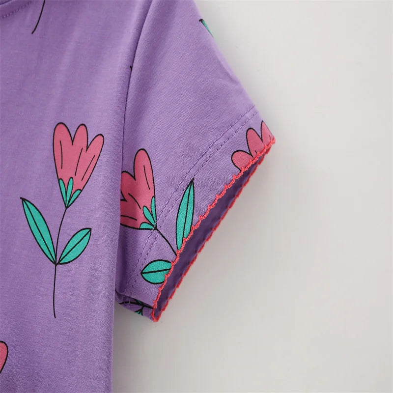 Cartoon Embroidery Kids Girls Soft Cotton Korean Style Dress