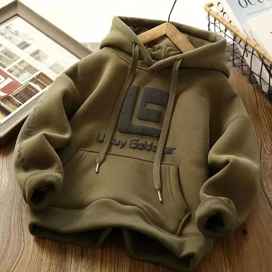 Letter Print With Plush Lining Thick Boys Hoodies childrensterritory