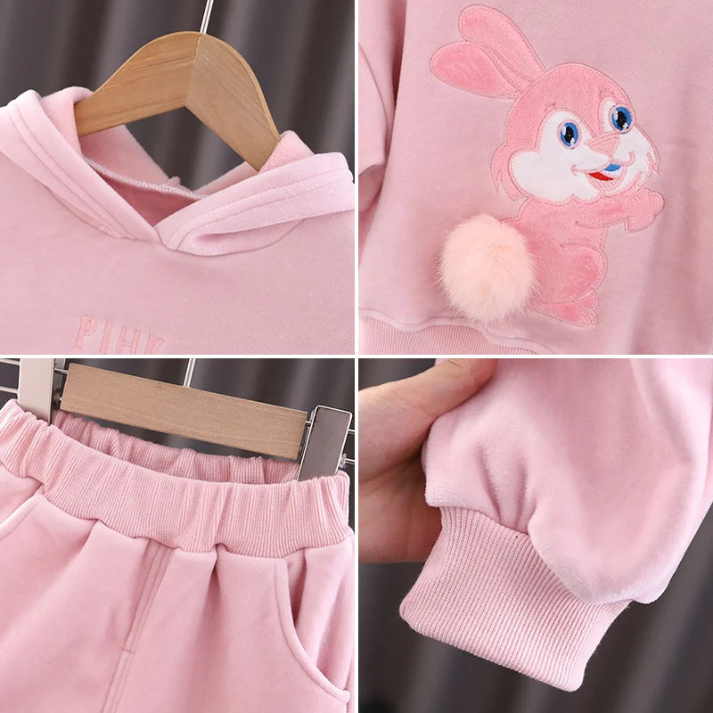 Cotton Rabbits Design Hoodie Sets for Kids Girls