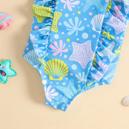 Shell and Doughnut Print Baby Girl Bodysuit Swimwear