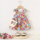 Baby Girls' Fashionable Floral Cotton Dress with Crossbody Bag