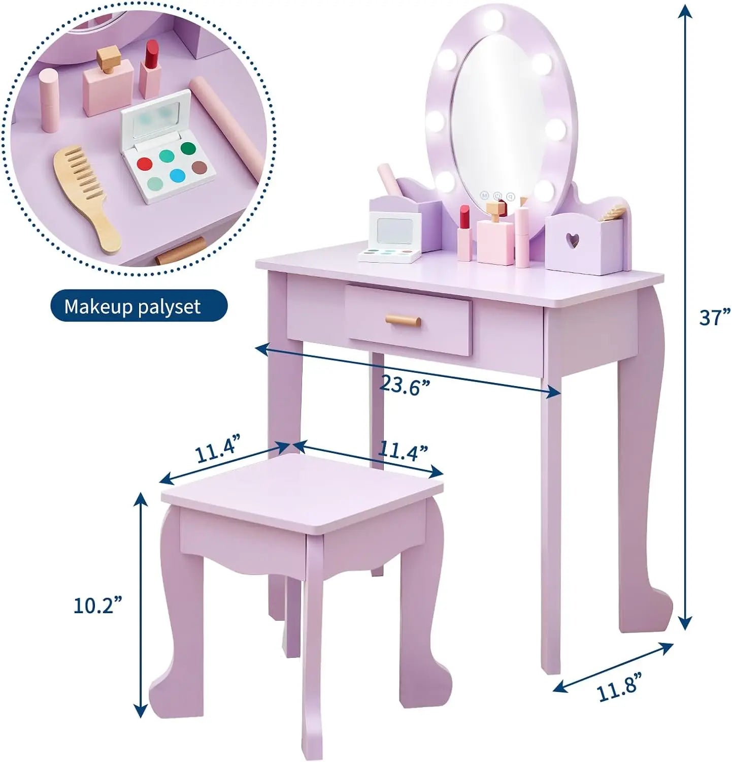 Kids Girls Makeup Dressing Play Table/Vanity Set W/ Mirror