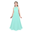 Kids Girls Halter Lace Design Chiffon Long Prom Ball Gowns childrensterritory