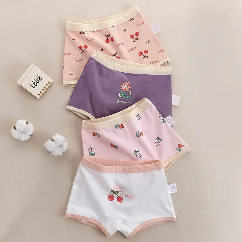 4PCS Little Girls Cotton Breathable Cartoon Briefs childrensterritory