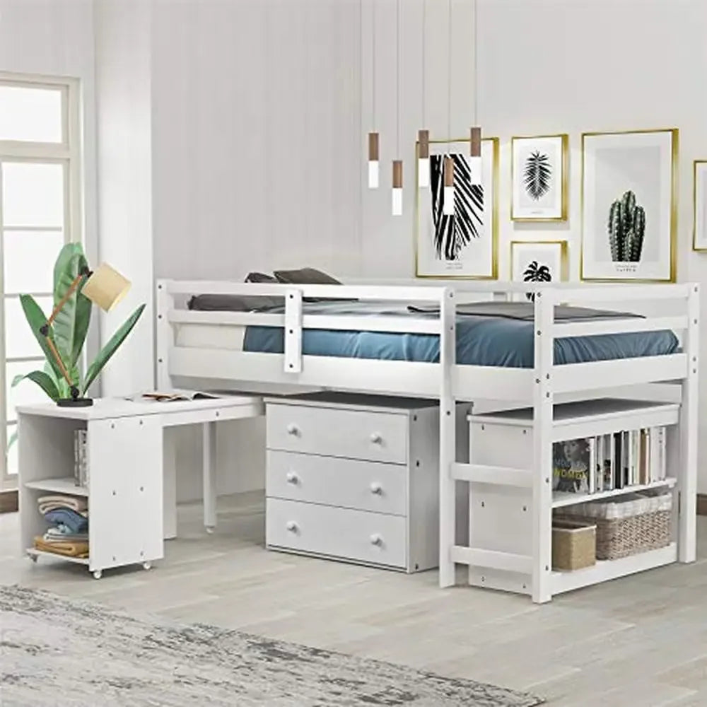 Portable Twin Loft Bed with Storage Cabinet for Kids childrensterritory