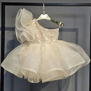 Little Girl Off Shoulder Floral Sequins Tulle Princess Party Dress