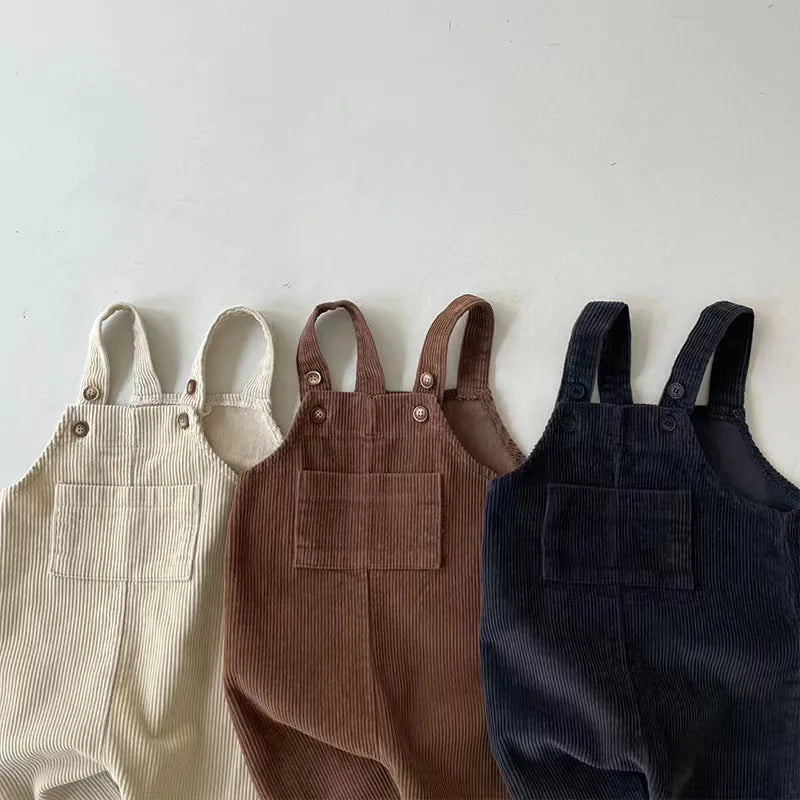 Solid Corduroy Suspender Rompers for Baby Boys and Girls
