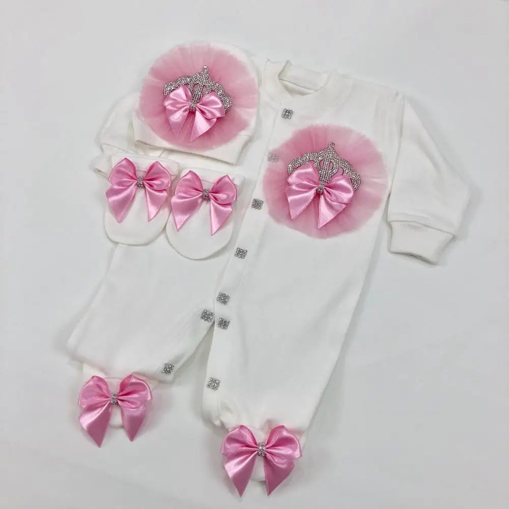 3pcs Pearly Crown Personalised Name Onesie for Newborn Babies childrensterritory