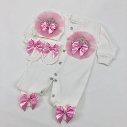 3pcs Pearly Crown Personalised Name Onesie for Newborn Babies childrensterritory