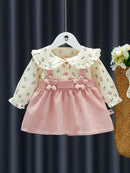 Girls' Long-Sleeved Flower Design Winter Dresses childrensterritory