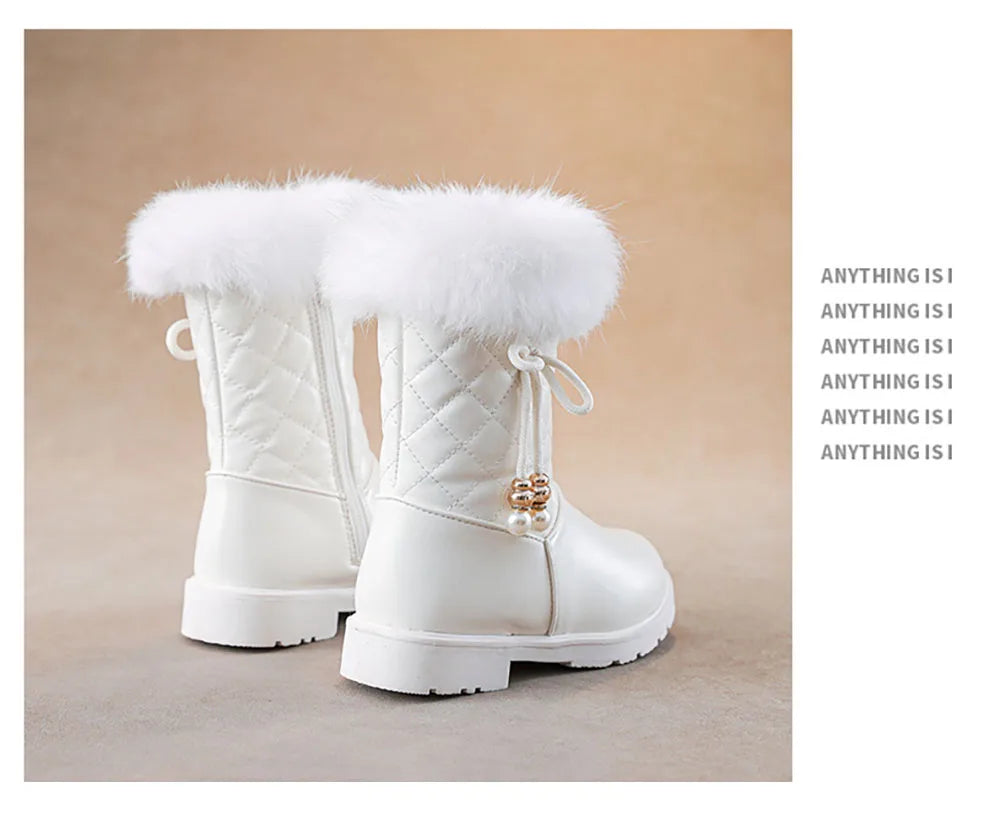 Girls Korean Style Thick Warm Faux Fur Zipper Boots childrensterritory
