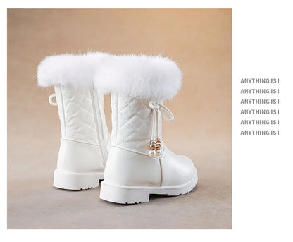 Girls Korean Style Thick Warm Faux Fur Zipper Boots childrensterritory
