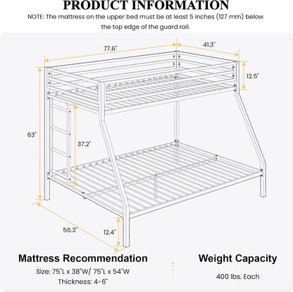 Twin Over Full-Size Beds with Sturdy Guard Rail