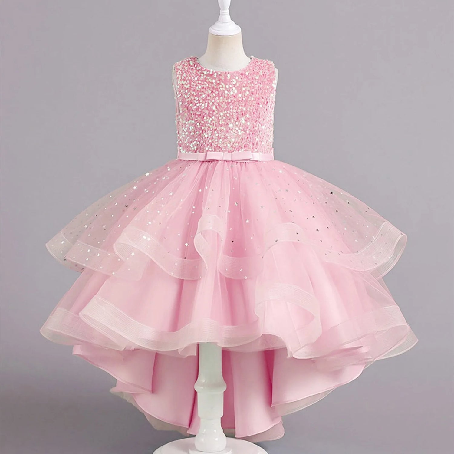 Sleeveless Sequins Design Kids Girls Party Trailing Dresses