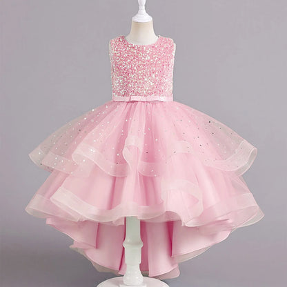 Sleeveless Sequins Design Kids Girls Party Trailing Dresses