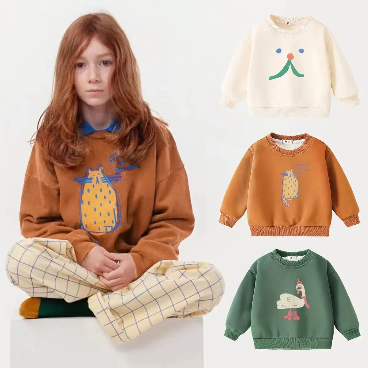 Cartoon Design Long Sleeves Warm Sweater For Kids