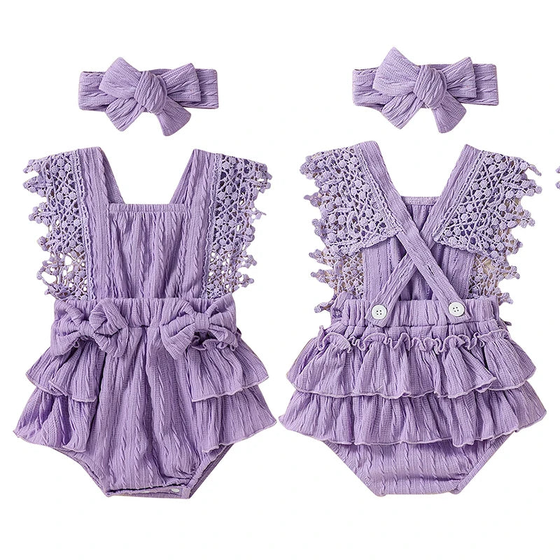 Baby Girl Cotton Linen Bow-knot Sleeveless Romper