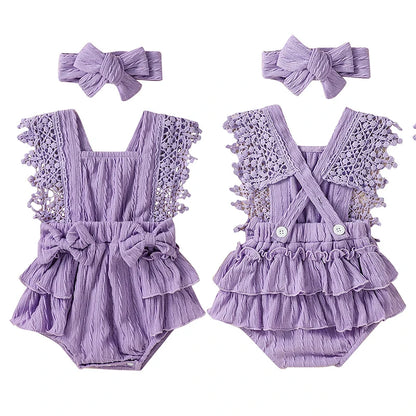Baby Girl Cotton Linen Bow-knot Sleeveless Romper