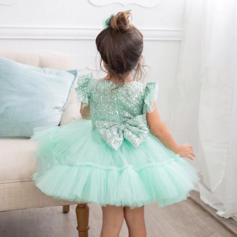 Sleeveless Knee Length Sequined Flower Girl Birthday Dress childrensterritory
