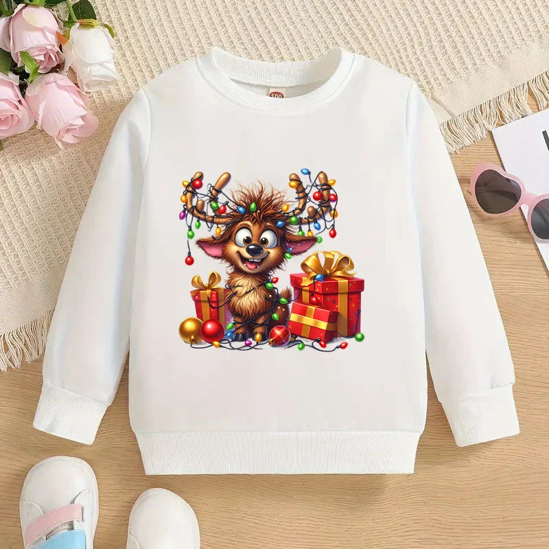 Boys &amp; Girls Elk Deer Print Christmas Sweatshirts childrensterritory